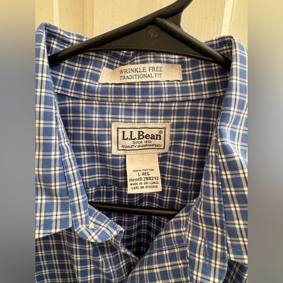 Men’s LL Bean Blue Plaid Long Sleeve Button Down Size L Wrinkle Free Traditional - Picture 3 of 3